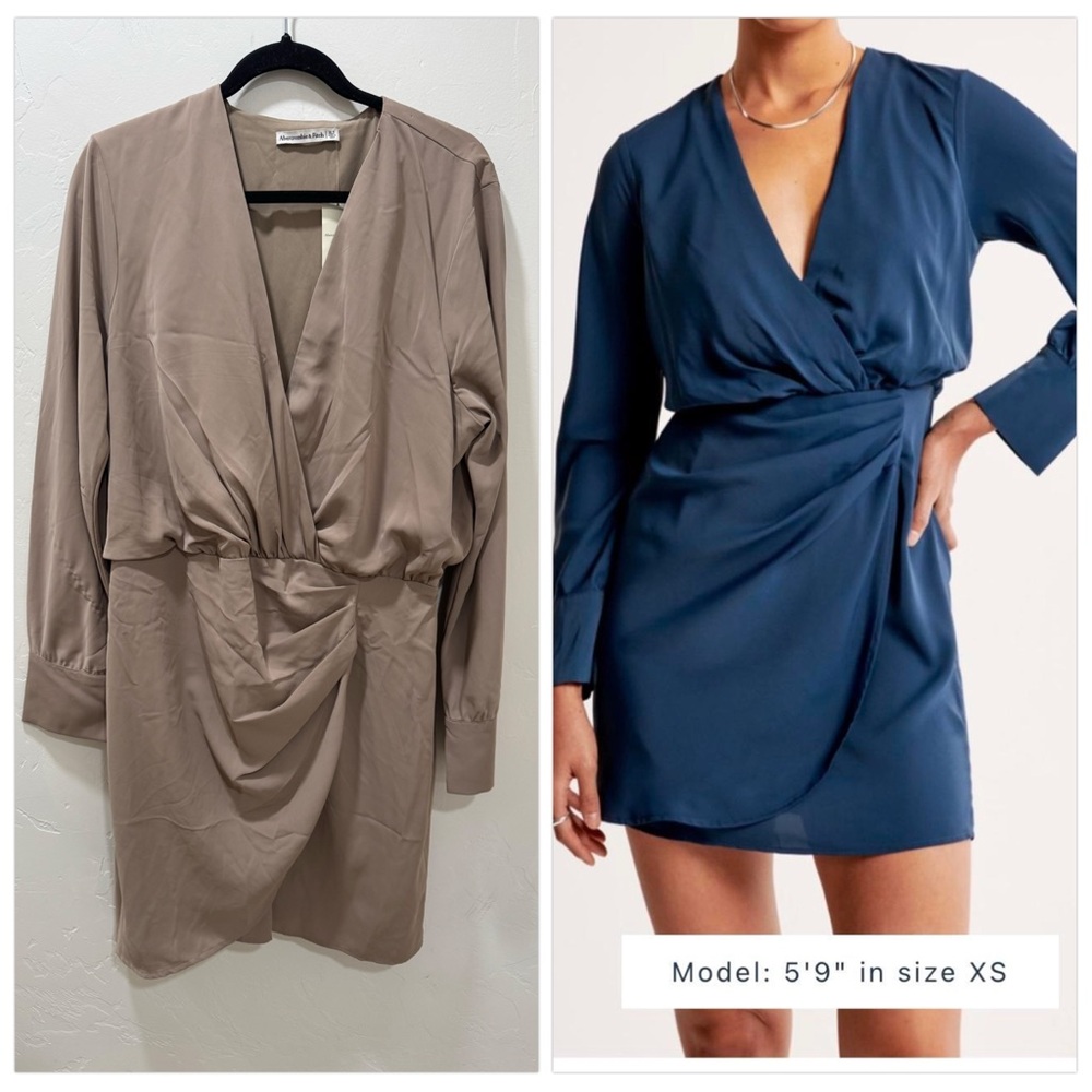 NWT Abercrombie & Fitch Long Sleeve Draped Mini Dress Wrap Women's XLT Beige